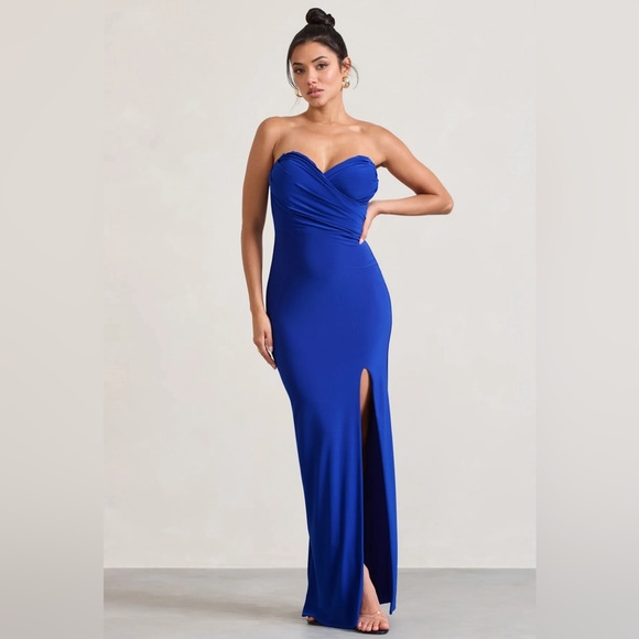 Club L London Dresses & Skirts - Club London Blue Strapless Maxi Dress with Slit